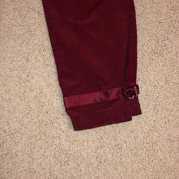 Bebe Burgundy wine corduroy pants silk belt - Picture 5 of 8